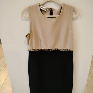 Ronni Nicole Black and Cream Midi Dress With Cheetah Print Accent Waist